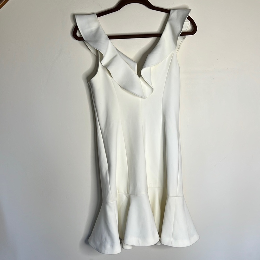 Bergdorf Likely White Trumpet Hem Bodycon Ruffles Midi Dress